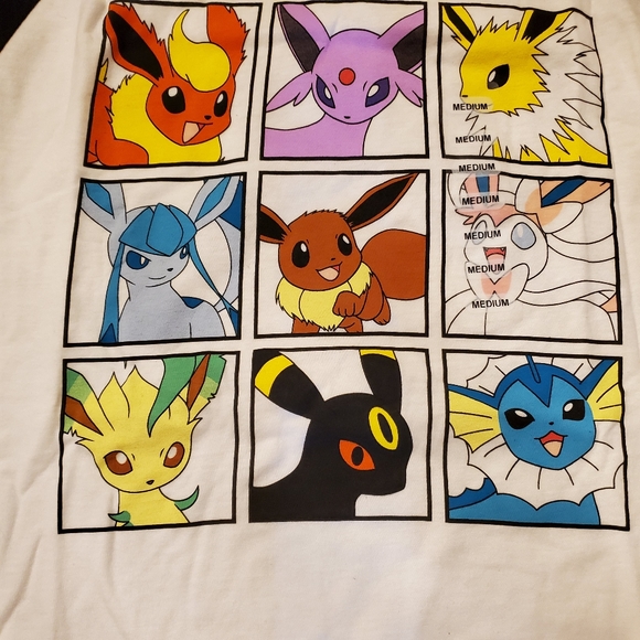 NWT Pokemon Eevee Baseball 3/4 Sleeve T Shirt - Picture 2 of 3